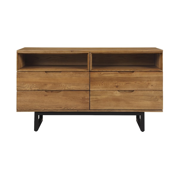 Armen Living Aldo 4 Drawer Dresser in Brown Oak Wood with Black Metal Legs LCAODRROAK - main